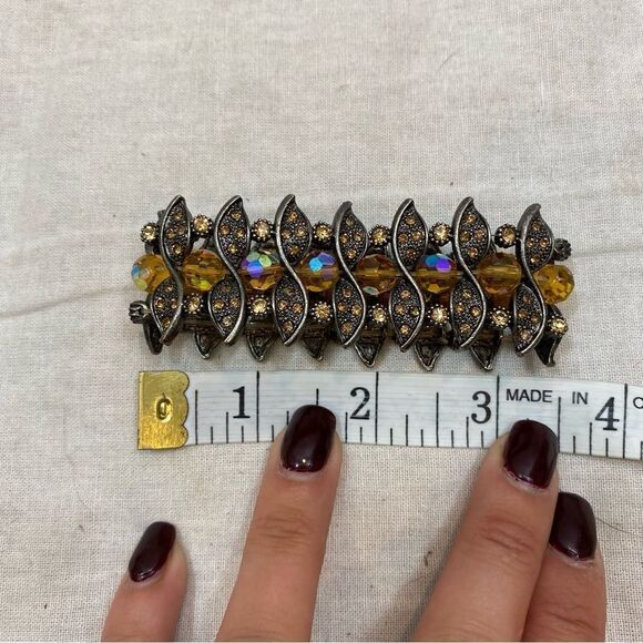 Antiqued Gold Tone and Yellow Stone Stretch Bracelet - Picture 4 of 4